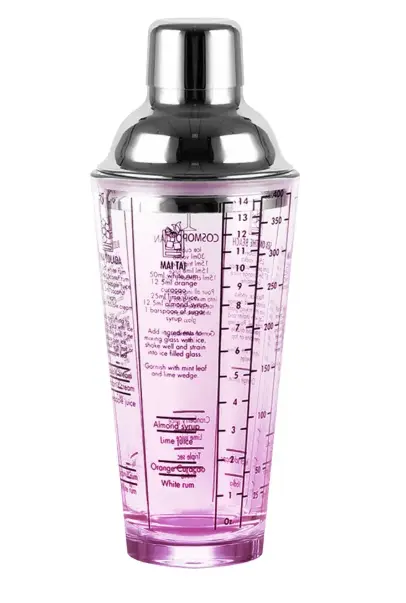 AD-0036 304不鏽鋼 粉色玻璃酒譜雪克杯 400ml 