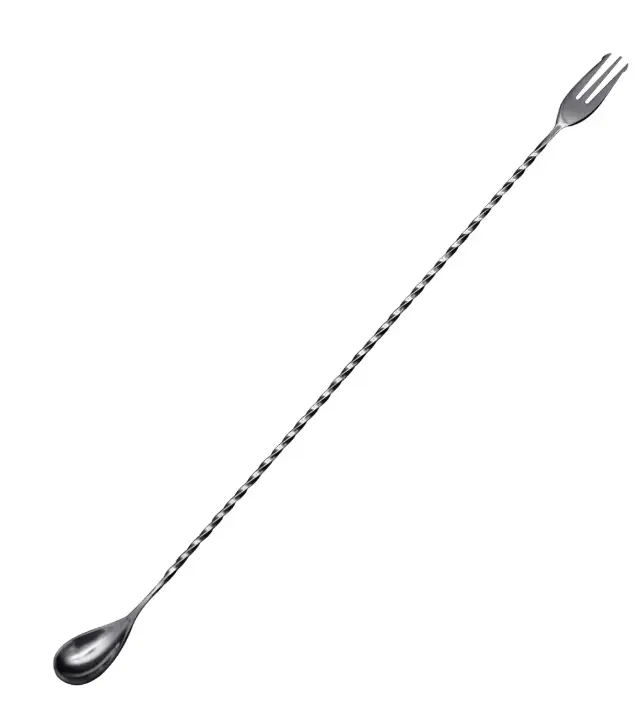 AD-0115 304不鏽鋼吧匙密集螺紋款40cm(電鍍黑色) 