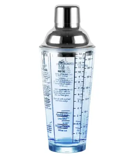 [AD-0035] AD-0035 304不鏽鋼 藍色玻璃酒譜雪克杯 400ml 
