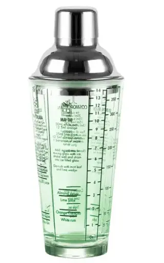 [AD-0037] AD-0037 304不鏽鋼 青綠色玻璃酒譜雪克杯 400ml 